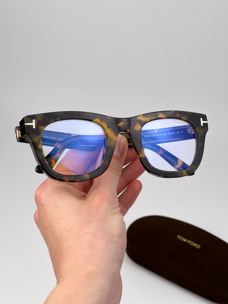 Tom Ford Ft5872-B 055 Eyeglasses Coloured Havana Square Blue Light Block Frames